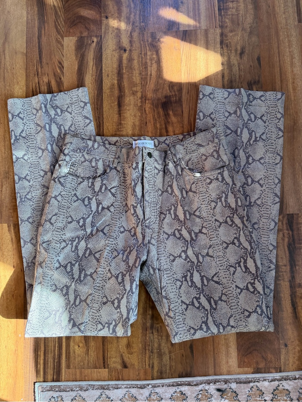 Hugo Buscati Snake-Print Leather Pants